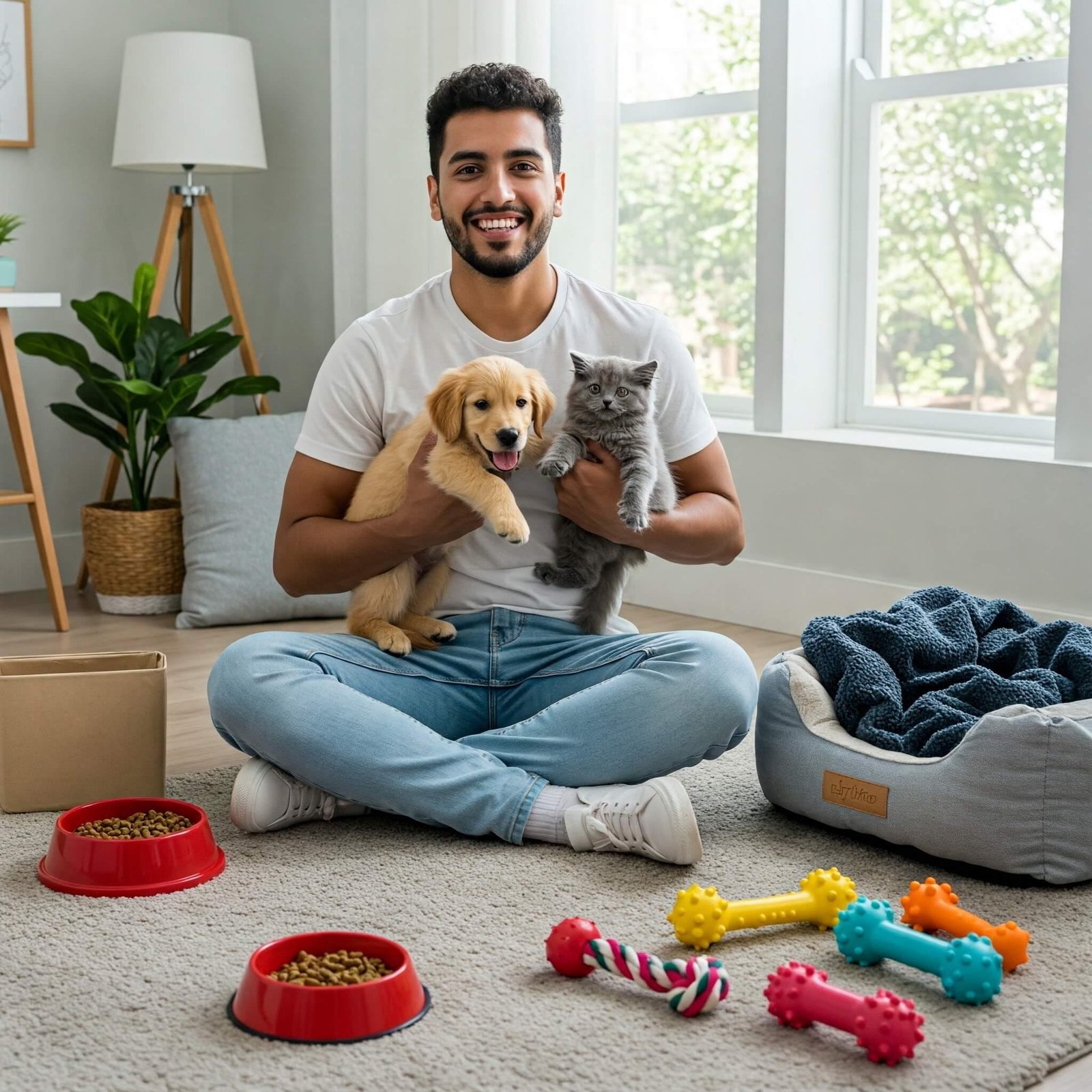 The Ultimate Buying Guide for First-Time Pet Parents First-time pet parent holding puppy and kitten